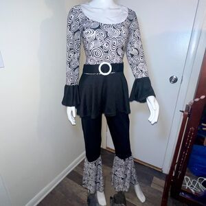 Go-Go Girl Disco Costume M - 60s 70s Retro Micro-Mesh Flared Sleeve Bell Bottom